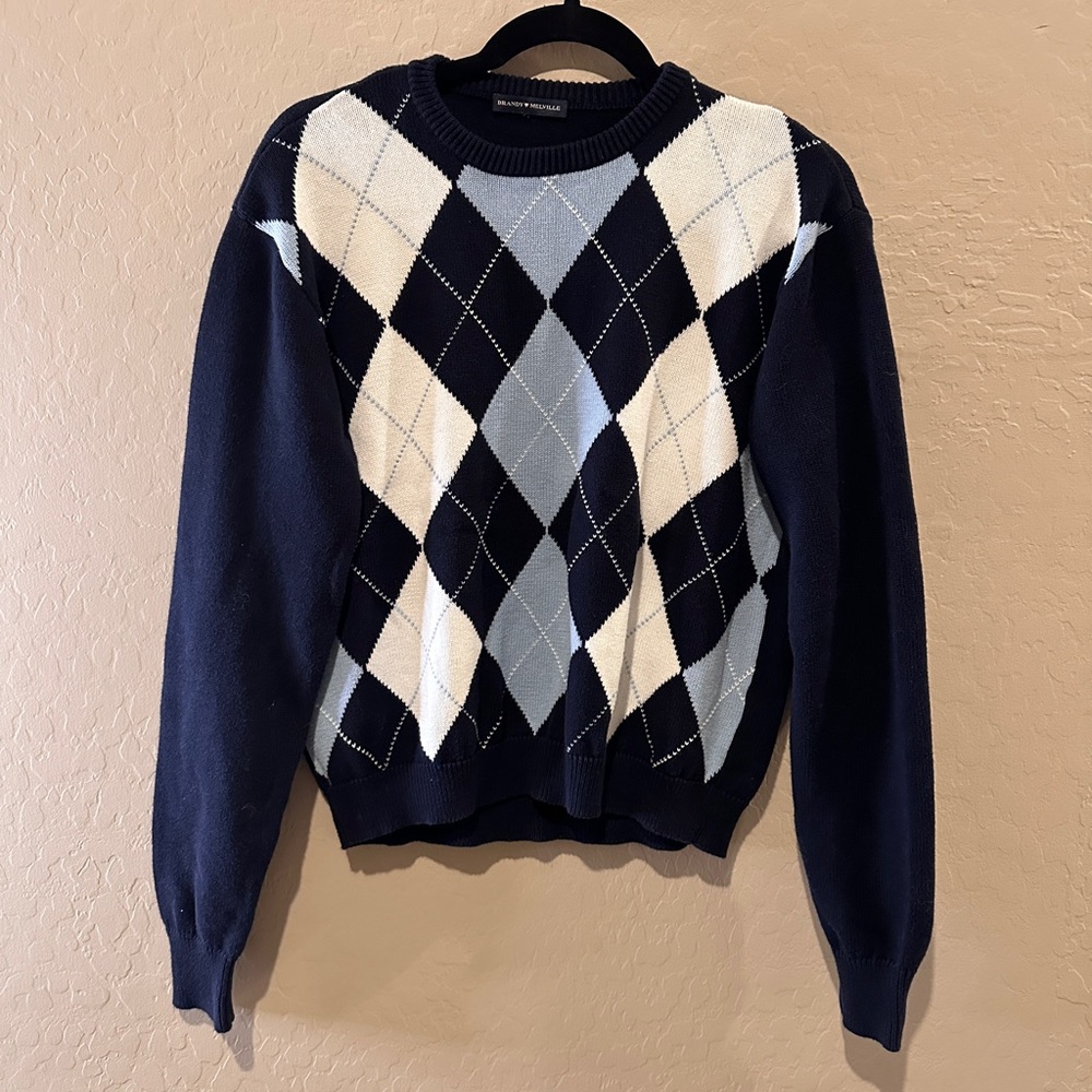EUC Brandy Melville Blue Argyle Bernadette Sweater